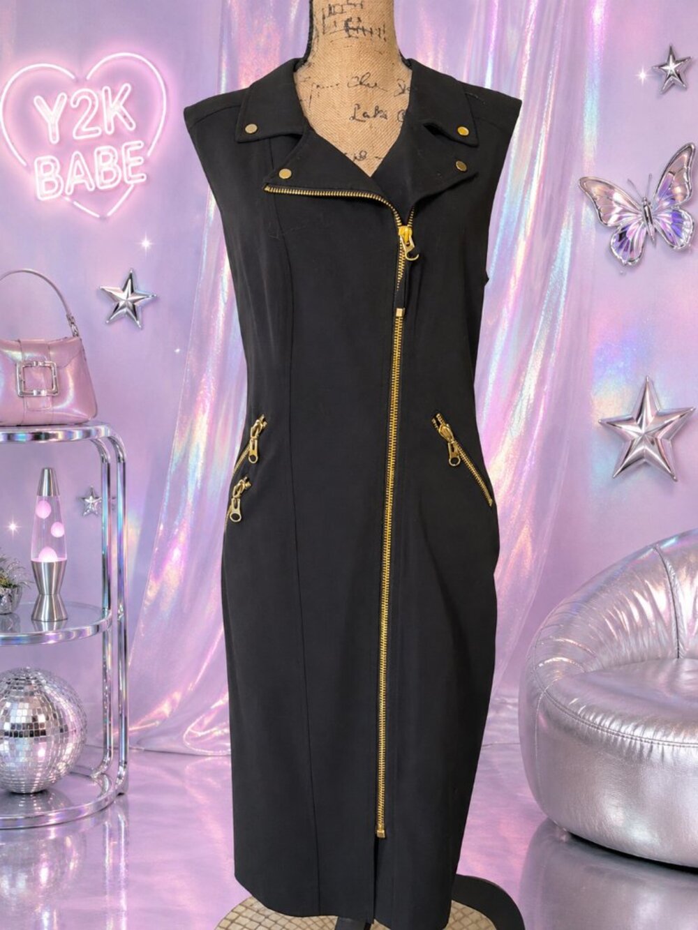 Calvin Klein moto dress structured sheath dress with gold hardware